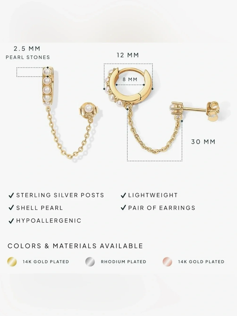 Anthropologie Gold Plated and White Pearl Chain Huggie Earrings